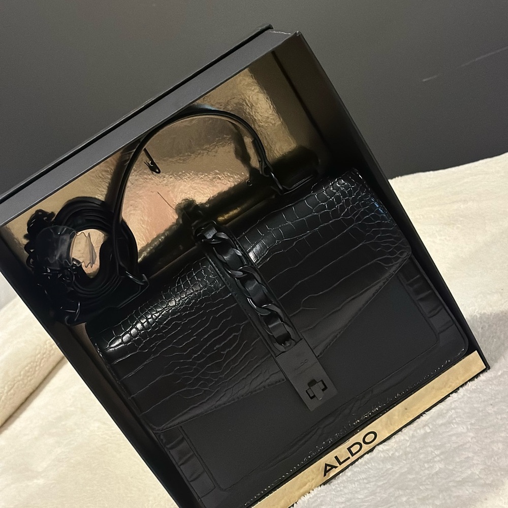 Aldo Black Croc-Embossed Handbag